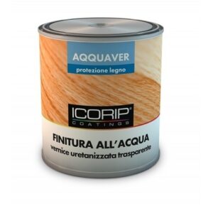 Aqquaver di Icorip, finitura trasparente per legno sia lucida che satinata in confezione da 750 ml.
