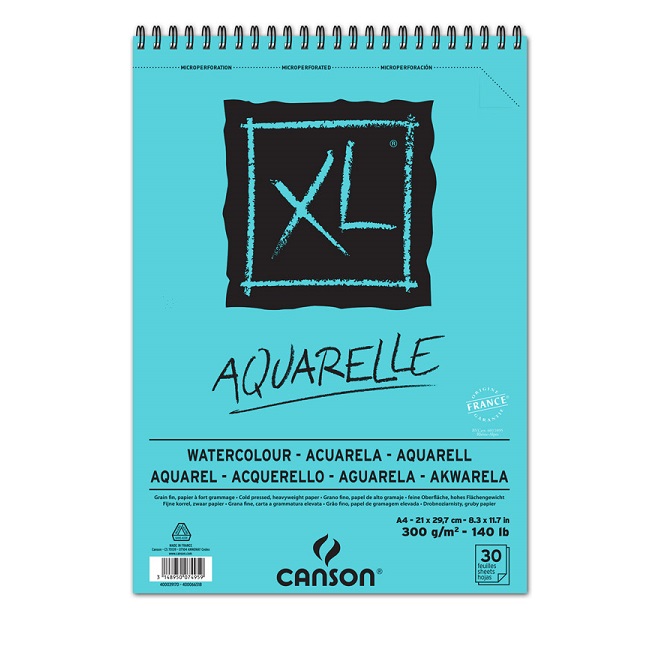 Blocco XL Aquarelle_formato A3 Blocco Canson XL Aquarelle, 30 fogli con grana fine e grammatura elevata, 300g/m2; ideale per acquarello