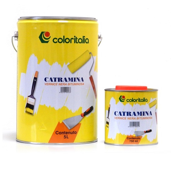 Catramina bituminosa Catramina; vernice nera bituminosa, ideale per grondaie, interrati in ferro, legno e cemento ecc.