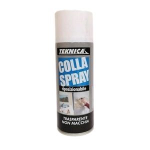 Colla spray riposizionabile Teknica; incolla all'istante permettendo di modificare l'applicazione entro 24 ore.