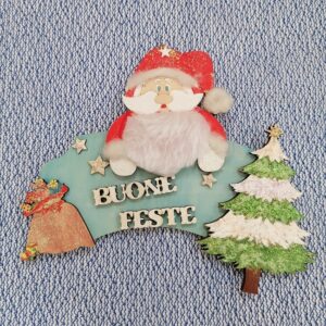 Targhetta natalizia con babbo Natale da appendere. Pezzo unico realizzato a mano