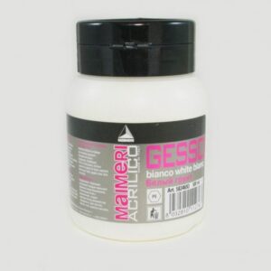 Gesso Bianco Acrilico, ideale per la preparazione dei supporti prima della pittura. Barattoli da 500 ml