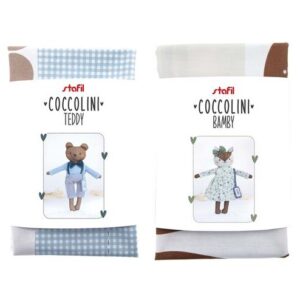 I Coccolini, cartamodello in stoffa per realizzare pupazzi in tessuto: la cerbiatta Bamby e l'orsetto Teddy