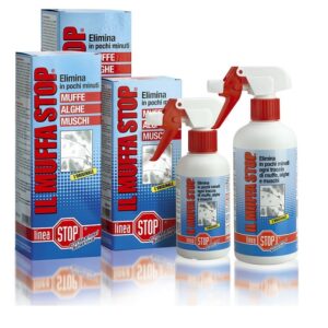 Il Muffa Stop Dixi, elimina in pochi minuti muffe, alghe e muschi. Disponibile in flaconi da 250 ml, 500 ml e 1 lt.