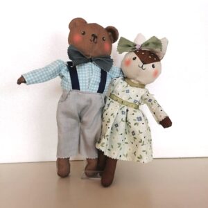 Kit composto da cartamodello in tessuto per realizzare I COCCOLINI_simpatici animaletti_Bamby la cerbiatta e Teddy l'orsetto
