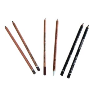 Matite per Belle Arti; carboncino, sanguigna, seppia e bianca.