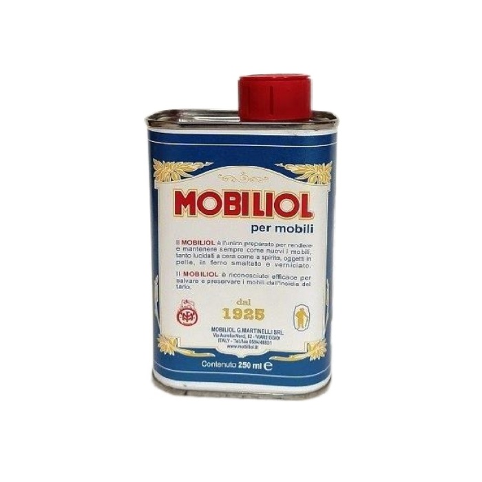 Mobiliol Liquido_per mobili Mobiliol Liquido, per pulire e proteggere mobili ed oggetti in legno, pelle, ferro. Lattina da 250 ml