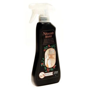 Novecento Mobili, crema all'acqua per pulire, lucidare e proteggere i mobili moderni. Flacone da 375 ml con nebulizzatore.