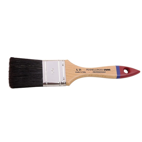 Pennello S 31_in pura setola nera Pennellessa americana S 31 in setola nera, indicata per l'applicazione di vernici trasparenti finale e di prodotti per il legno.