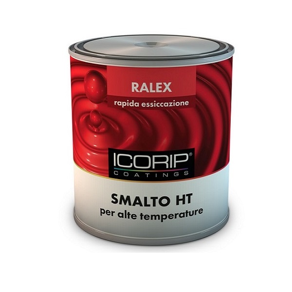 RALEX HT ICORIP smalto per alte temperature, a base solvente, color nero satinato. Disponibile in confezione da Lt. 0,500