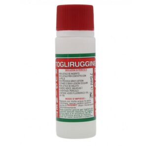 Ruginet il Togliruggine, toglie la macchie di ruggine da lavandini, water, pavimenti, dai tessuti. E' un prodotto corrosivo, usare con attenzione. Flacone da 75 ml con tappo salva bimbo.