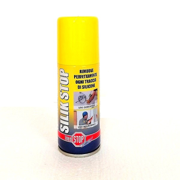 Silik Stop Dixi, prodotto in spray per rimuovere il silicone sia fresco che essiccato. Bomboletta spray da 100 ml.