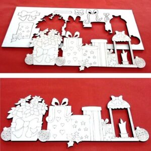 Sagoma "Pacchi regalo con lanterna e stella di natale" da decorare.