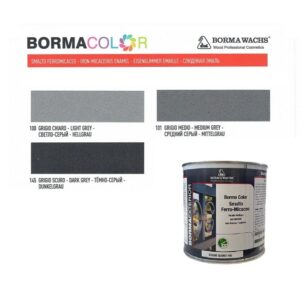 Smalto ferromicaceo a solvente Borma Color, disponibile in tre colori e tre diversi formati