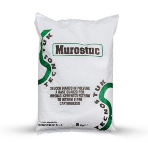 Murostuc, stucco bianco in polvere a base quarzo per intonaci cementizi esterni e interni, ideale per cartongesso. Confezioni da 1 e da 5 kg