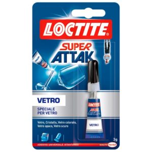 Super Attk Vetro; incolla in 1 minuto vetri e cristalli di qualsiasi spessore e colore.