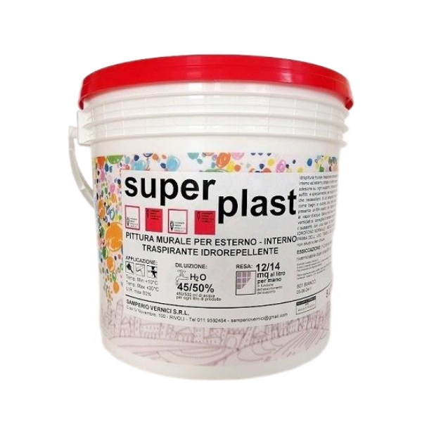 Super Plast_Bianco traspirante SUPER PLAST Pittura murale bianca traspirante per interno ed esterno, disponibile in vari lattaggi
