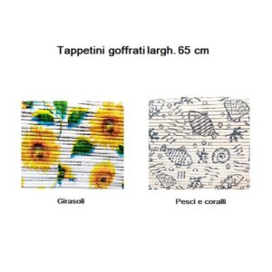 Tappetini goffrati antiscivolo, larghezza 65 cm, due fantasie, venduti al metro.
