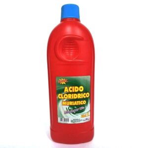 Acido muriatico. Flacone da 1 lt. Speciale per l'igiene del bagno, rimuove vecchie incrostazioni da calcare. Prodotto da utilizzare con le dovute cautele in quanto provoca gravi lesioni cutanee ed oculari, è consigliato indossare guanti ed occhiali protettivi.