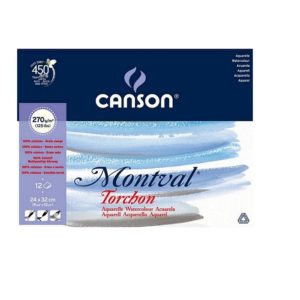 Blocco Canson Montval Torchon; carta per acquerello, per guazzo e acrilico. Grana nuvola, peso 270g/m2, disponibile in 2 misure; 18x25 cm e 24x32 cm