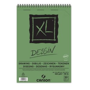 Blocco Spiralato Canson Drawing/Dessin: 50 fogli formato A4 di carta a grana leggera ideale per ogni tecnica secca: matite, pastelli, carboncino ecc