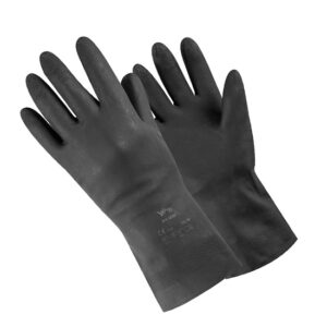 Guanti neri in neoprene pesante e gomma con felpatura interna in cotone. Offrono un'ottima protezione dagli agenti chimici e solventi.