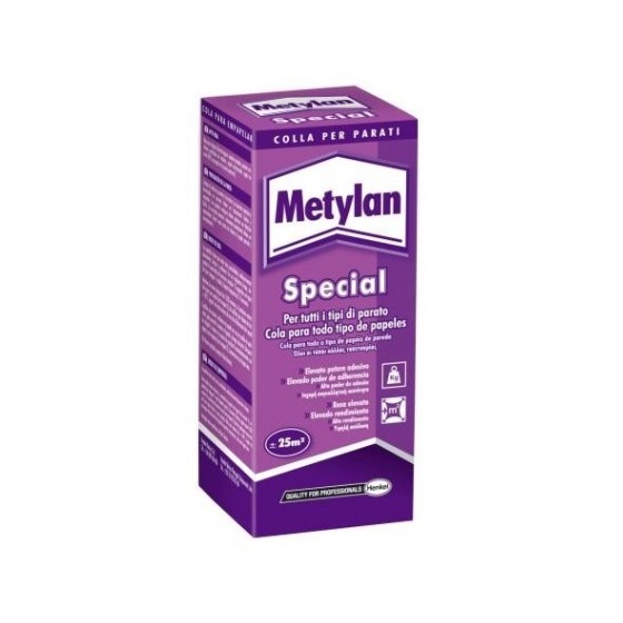 Metylan Special; colla in polvere per parati vinilici, parati in carta pesanti, stampe fotografiche.
