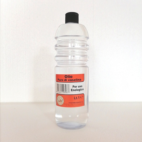 olio di vaselina puro, solitamente usato in campo enologico è ottimoa anche come protettivo trasparente di legno e metalli. Bottiglia da 1 litro.