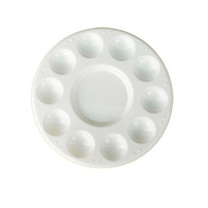 Tavolozza tonda in plastica, ideale per miscelare colori ad acqua; diametro cm. 17