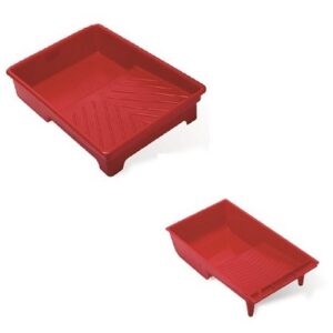 Vaschette in plastica per rulli, formate da un vano fondo per contenere la vernice e da una superficie scanalata per scaricare il rullo. Disponibile in due misure